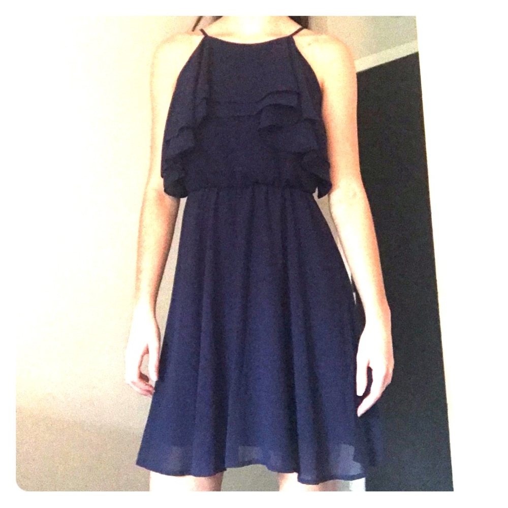 Navy blue ruffled dress